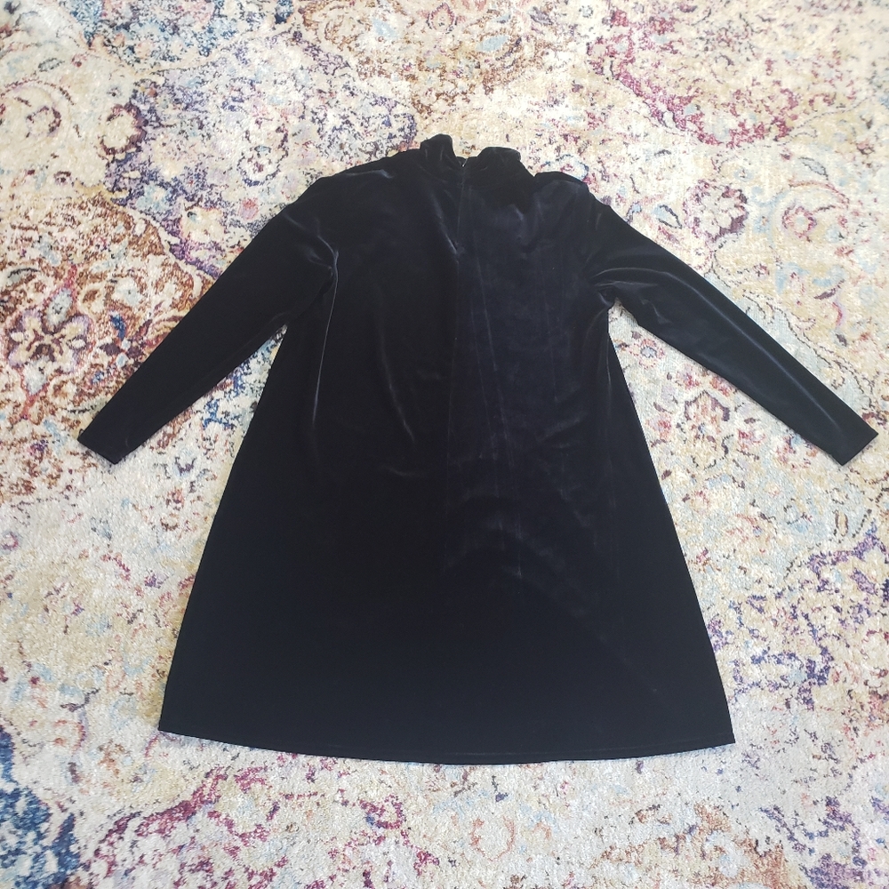 Vintage Black Velour Swing Dress Mockneck Long Sleeve Size M - Picture 2 of 10